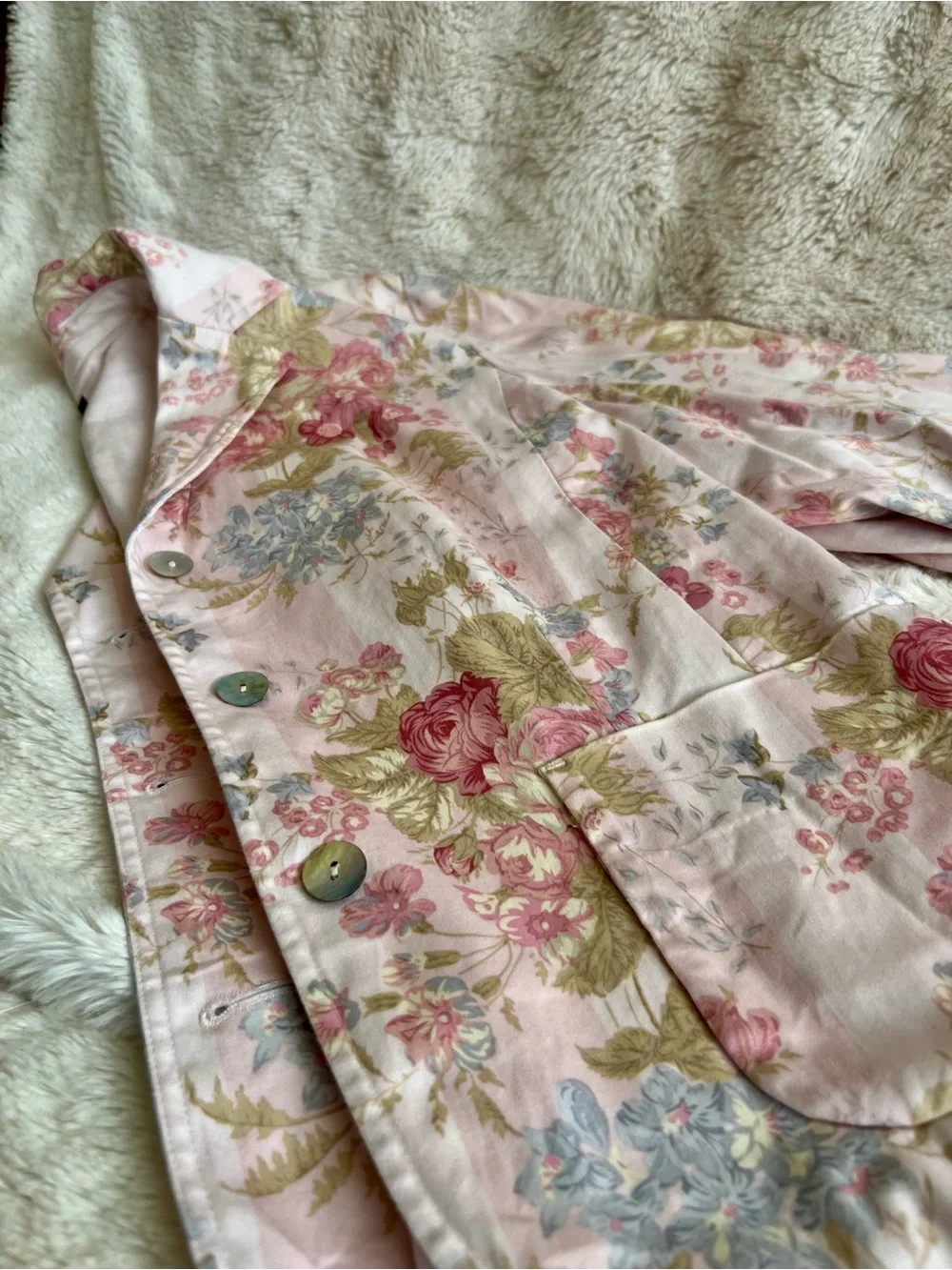Vintage Van Heusen Pink Floral Cotton Blazer Jacket Medium Cottagecore